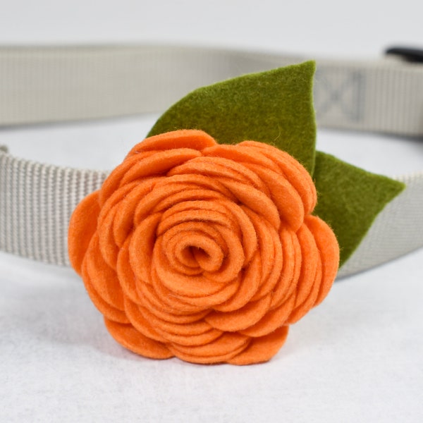 Orange rose for dog collar, Felt rose for pet collar, Flower collar accessory, Floral wedding dog accessory, Felt flower for cat collar
