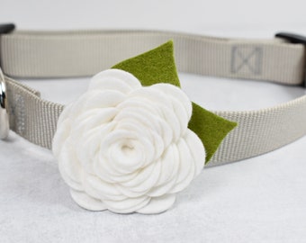 White rose for dog collar, Felt rose for pet collar, Flower collar accessory, Floral wedding dog accessory, Felt flower for cat collar