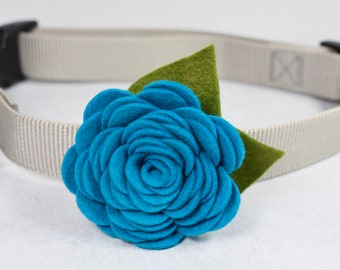Blue rose for dog collar, Felt rose for pet collar, Flower collar accessory, Floral wedding dog accessory, Felt flower for cat collar