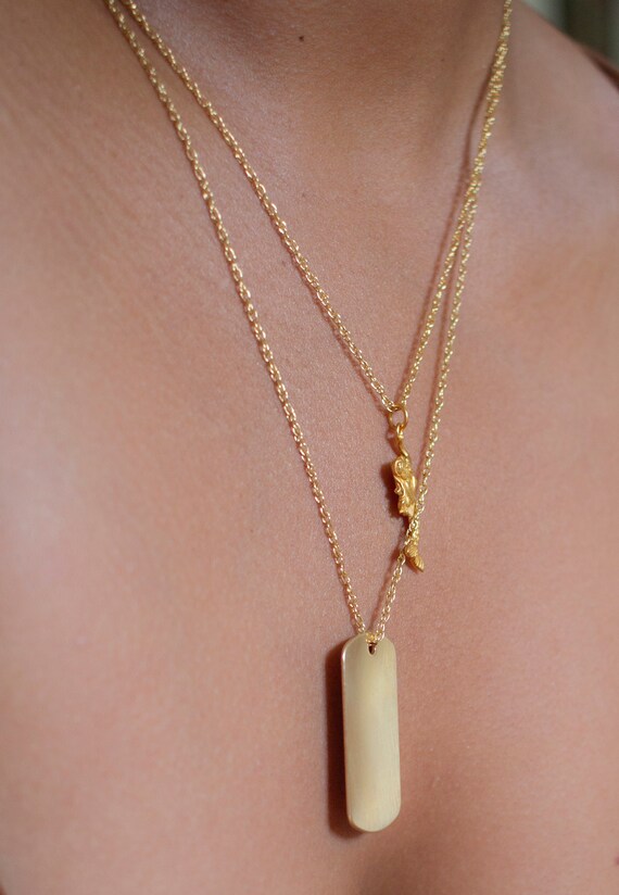 Minimal Tag Gold Necklace Dog Rectangle - Rectangular Dog Tag Pendant Necklace Minimal Tag Gold Necklace Dog Rectangle - Rectangular Dog Tag Pendant Necklace