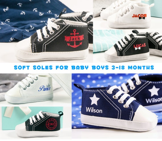 Blue Baby Boy Shoe Toddler Sneakers Baby Boy Gift Infant Shoes Soft Sole High Tops Personalized Monogram Boy Shoes Etsy Canada