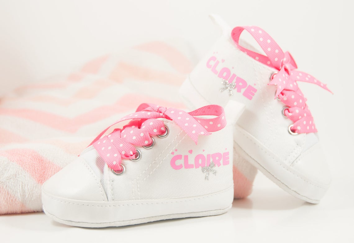 White and Pink Baby Shoes Baby Girls Crib Shoes Toddler Girl Etsy