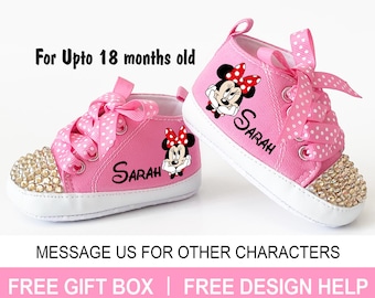 Custom Minnie Mouse Baby Shoes, Personalized Minnie Mouse Sneakers, Pink Minnie Mouse Baby Gift, Girl Baby Shower