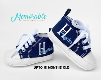 Hauts bleus, Chaussure personnalisée pour bébé garçon, Chaussure pour bébé garçon, Chaussure pour bébé, Semelle souple, Cadeaux pour bébé, Cadeau personnalisé pour bébé, Chaussure Monogram