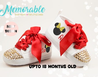 Red White Black Minnie Mouse Baby Shoes, Infant Shoes, Baby Shower, First Birthday