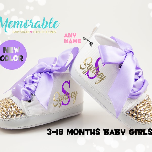 Purple First Birthday Baby Gift, Baby Shower Gift, Purple Baby Girl Shoes, Personalized Baby Gift