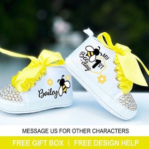 My First Bee Day Baby Shoes, First Birthday Bee Shoes, Bee 1st Birthday, First Bee Day Birthday Girl, Bee Themed Birthday Cake Smash Prop