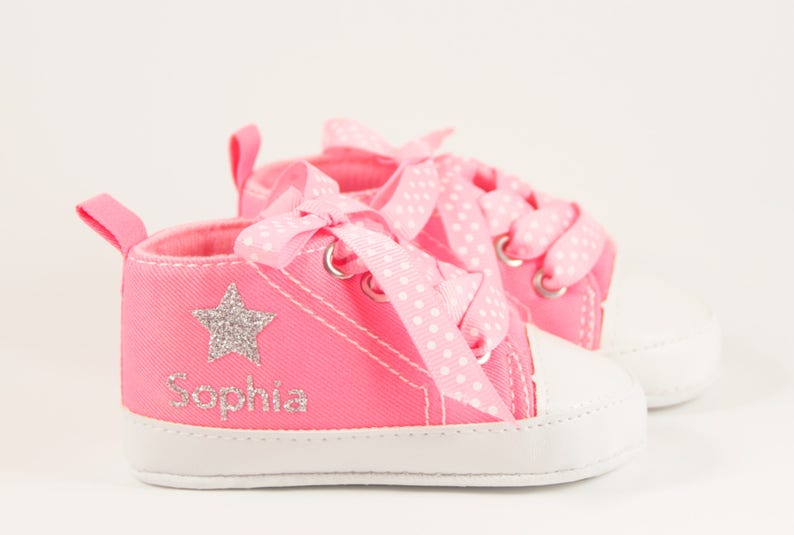 Pink High Tops Baby Girl Shoe 318 Months Personalized Baby Etsy
