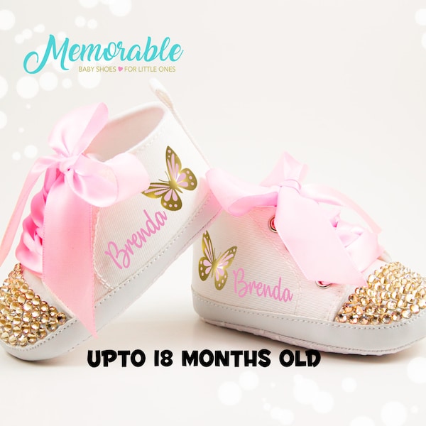 Butterfly Baby Shoes, Baby High Top Sneakers, Personalized Name, Other Colors Are Available