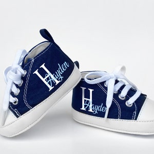 Blue High Tops, Personalized Baby Boy Shoe, Baby Boy Shoe, Infant Shoe, Soft sole, Baby Gifts, Personalized Baby Gift, Monogram Shoe image 2