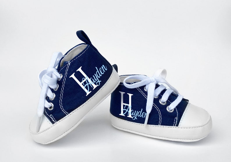 Blue High Tops, Personalized Baby Boy Shoe, Baby Boy Shoe, Infant Shoe, Soft sole, Baby Gifts, Personalized Baby Gift, Monogram Shoe image 2