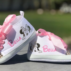 Minnie Mouse Baby Shoes, First Birthday, Baby Shower, Disney Minnie Mouse, Gold Minnie Baby Shoes, Personalized Baby Shoes, Pink Gold Minnie image 5