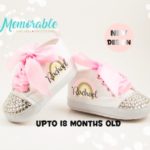 Rainbow Baby Shoes, Rainbow First Birthday Toddler Shoes, Baby Girl Rainbow HighTop Shoes, Personalized Bling Rainbow Outfit