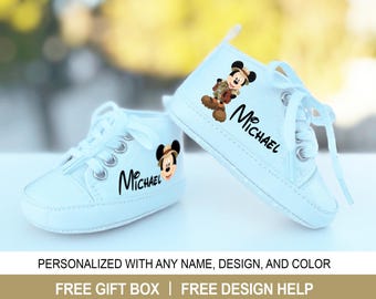 Mickey Safari Baby Boy Shoes, Safari Mickey Toddler Shoes, Personalized Mickey Baby Boy Outfit, Disney Animal Kingdom Sneakers