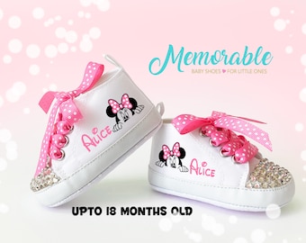 Minnie Mouse First Birthday Shoes, Baby Shower Gift, Baby Girl Gift, Pink Minnie Baby Shoes, Personalized Disney Minnie Mouse Baby Outfit