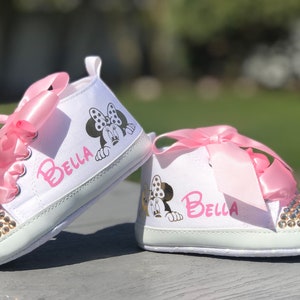 Minnie Mouse Baby Shoes, First Birthday, Baby Shower, Disney Minnie Mouse, Gold Minnie Baby Shoes, Personalized Baby Shoes, Pink Gold Minnie image 4