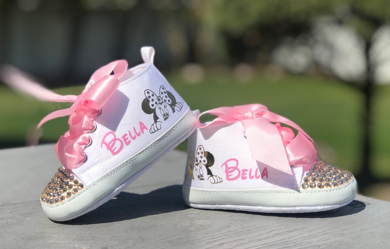 Minnie Mouse Baby Shoes, First Birthday, Baby Shower, Disney Minnie Mouse, Gold Minnie Baby Shoes, Personalized Baby Shoes, Pink Gold Minnie image 4