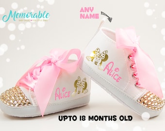 Minnie Mouse Baby Shoes, First Birthday, Baby Shower, Disney Minnie Mouse, Gold Minnie Baby Shoes, Personalized Baby Shoes, Pink Gold Minnie