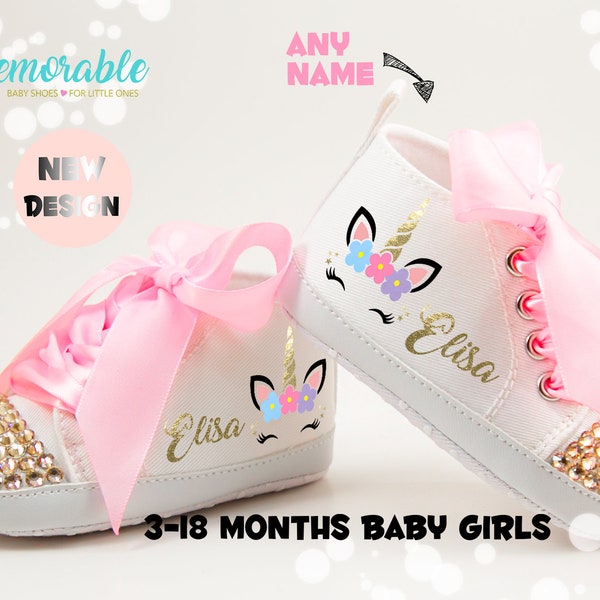 Personalized Unicorn Baby Shoes — Unicorn Birthday Shoes for Baby Girl | Shower Gift | Cake Smash | Ages 0–12 Months