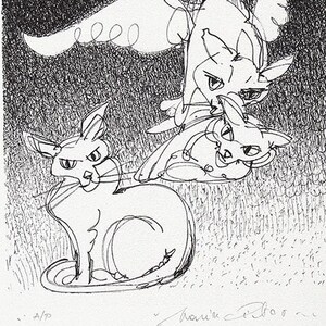 Cats Illustration, Modern Black and White Digital Art print.