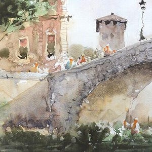 Rom Aquarell Landschaft Malerei, Reise Aquarell, Originale Kunst. Städtisches Aquarell. Wohndekor.