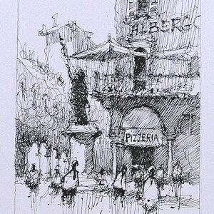 VERONA Original Tusche Skizze Künstlerische Zeichnung Illustration. Wohnkultur Fine Art.