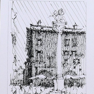 Original Tusche Zeichnung auf dem Hauptplatz in VERONA. Künstlerische Tuschezeichnung. Wand Kunst Dekor.
