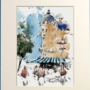 Paris, Urban Sketching Parisian Architecture, City Street Sketch, Original Watercolor Painting. Paris Watercolor.