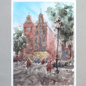 Amsterdam original watercolour painting. Original impressionist watercolor art. Home Decor.
