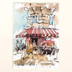 Paris Urban Street Sketch Original Watercolor Painting. Parisian Travel Watercolor. Home Decor Art Gift