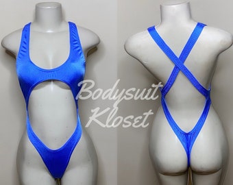 Exotic Dancewear Periwinkle Thong Bodysuit •Stripper Dancewear•Rave Outfits• Club-Attire •by Bodysuitkloset