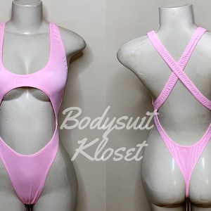 Exotic Dancewear Pink Thong Bodysuit •Stripper Dancewear•Rave Outfits• Club-Attire •by Bodysuitkloset