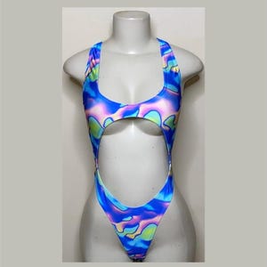 Exotic Dancewear Blue Groovy Thong Bodysuit •Stripper Dancewear•Rave Outfits• Club-Attire •by Bodysuitkloset