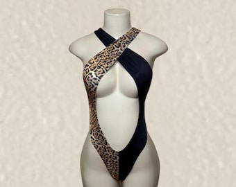 Exotic Dancewear Black Desert Jaguar Thong Bodysuit • Outfit • Dance • Rave • Club • Gift | BodysuitKloset