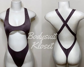 Exotic Dancewear Chocolate Thong Bodysuit •Stripper Dancewear•Rave Outfits• Club-Attire •by Bodysuitkloset