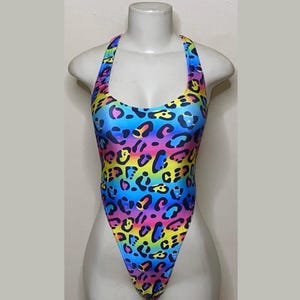 Exotic Dancewear Cheetah Thong Bodysuit •Stripper Dancewear•Rave Outfits• Club-Attire •by Bodysuitkloset