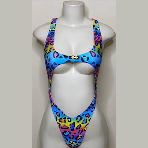 Exotic Dancewear Cheetah Thong Bodysuit •Stripper Dancewear•Rave Outfits• Club-Attire •by Bodysuitkloset