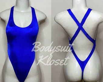 Exotic Dancewear Royal Blue Thong Bodysuit •Stripper Dancewear•Rave Outfits• Club-Attire •by Bodysuitkloset