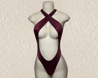 Exotic Dancewear Wine Thong Bodysuit • Outfit • Dance • Rave • Club • Gift | BodysuitKloset