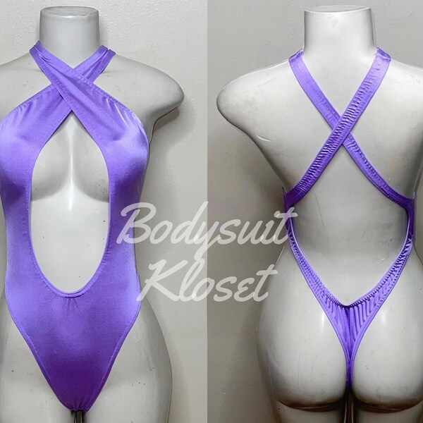 Exotic Dancewear Lilac Thong Bodysuit •Stripper Dancewear•Rave Outfits• Club-Attire •by Bodysuitkloset