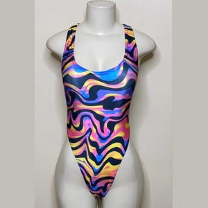 Exotic Dancewear Black Groovy Thong Bodysuit •Stripper Dancewear•Rave Outfits• Club-Attire •by Bodysuitkloset