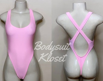 Exotic Dancewear Pink Thong Bodysuit •Stripper Dancewear•Rave Outfits• Club-Attire •by Bodysuitkloset