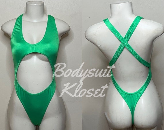 Exotic Dancewear Green Thong Bodysuit stripper Dancewearrave Outfits  Club-attire by Bodysuitkloset 