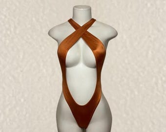 Exotic Dancewear Copper Thong Bodysuit • Outfit • Dance • Rave • Club • Gift | BodysuitKloset