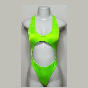 Exotic Dancewear Neon Green Thong Bodysuit •Stripper Dancewear•Rave Outfits• Club-Attire •by Bodysuitkloset