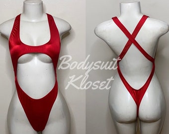 Exotic Dancewear Brick Red Thong Bodysuit •Stripper Dancewear•Rave Outfits• Club-Attire •by Bodysuitkloset