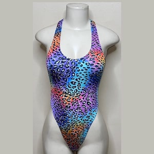 Exotic Dancewear Cheetah Thong Bodysuit •Stripper Dancewear•Rave Outfits• Club-Attire •by Bodysuitkloset