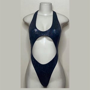 Exotic Dancewear Black Holo Thong Bodysuit •Stripper Dancewear•Rave Outfits• Club-Attire •by Bodysuitkloset