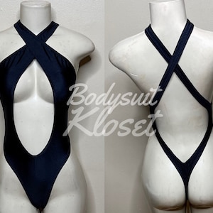 Exotic Dancewear Black Thong Bodysuit •Stripper Dancewear•Rave Outfits• Club-Attire •by Bodysuitkloset