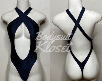 Exotic Dancewear Black Thong Bodysuit •Stripper Dancewear•Rave Outfits• Club-Attire •by Bodysuitkloset